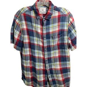 Zip code 1992 plaid men’s button up collar short sleeve shirt size L